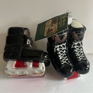 Hockey Skates Glass Ornaments by Old World Christmas Set of 2